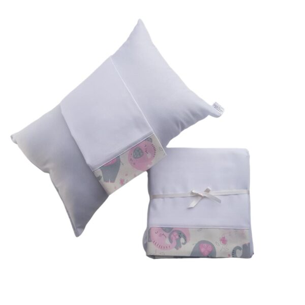 sabanas y almohada para corralElefantes gris y rosa