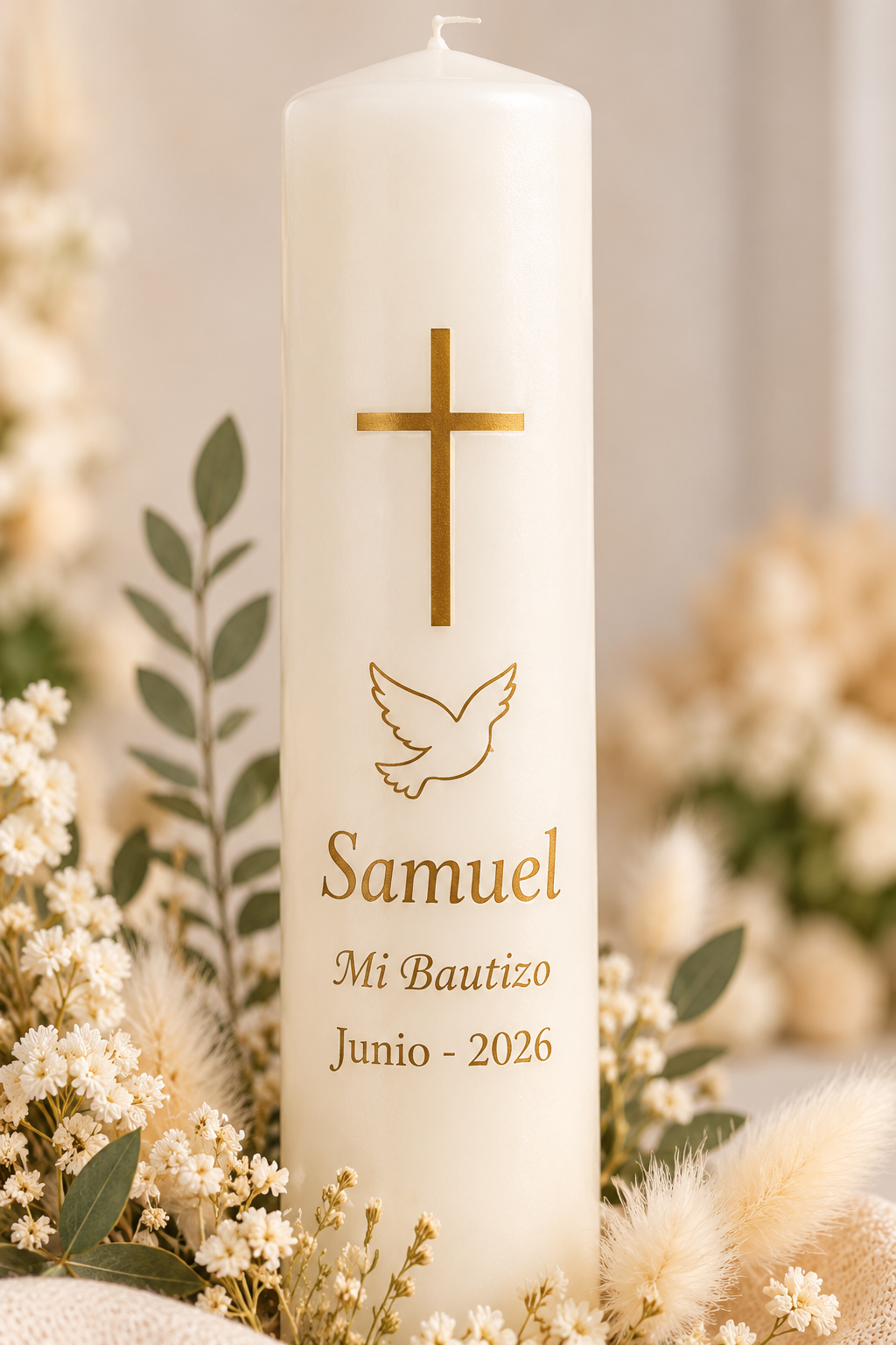 Vela de Bautizo Personalizada para Samuel 1 - Trend Kids Personalización de cirio con nombre y fecha
