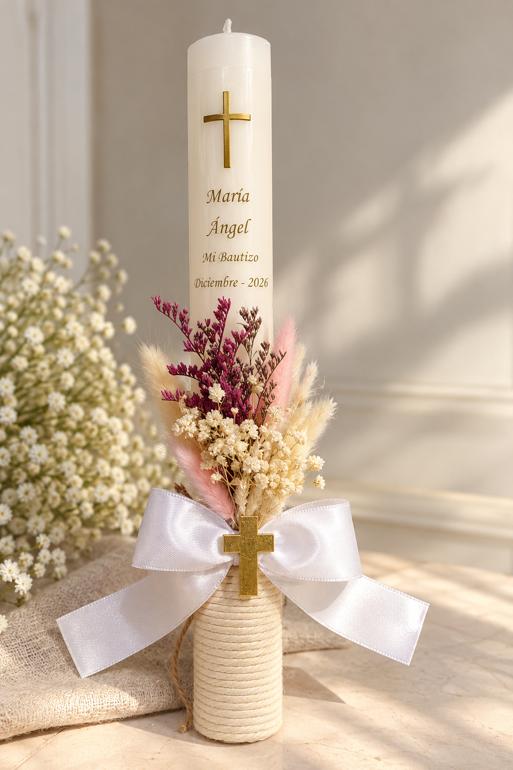 Vela de bautizo Maria Angel - Trend Kids Cirio personalizado con nombre y fecha para bautizo o Primera Comunión