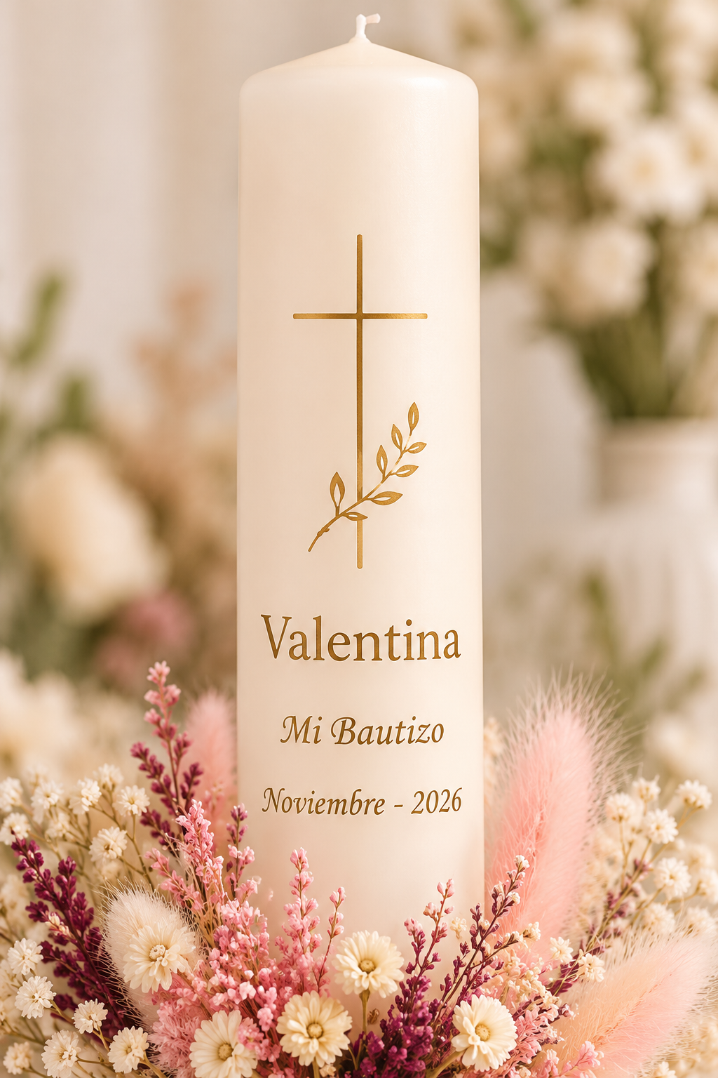 Vela de bautizo Valentina - Trend Kids Personalización de cirio con nombre y fecha