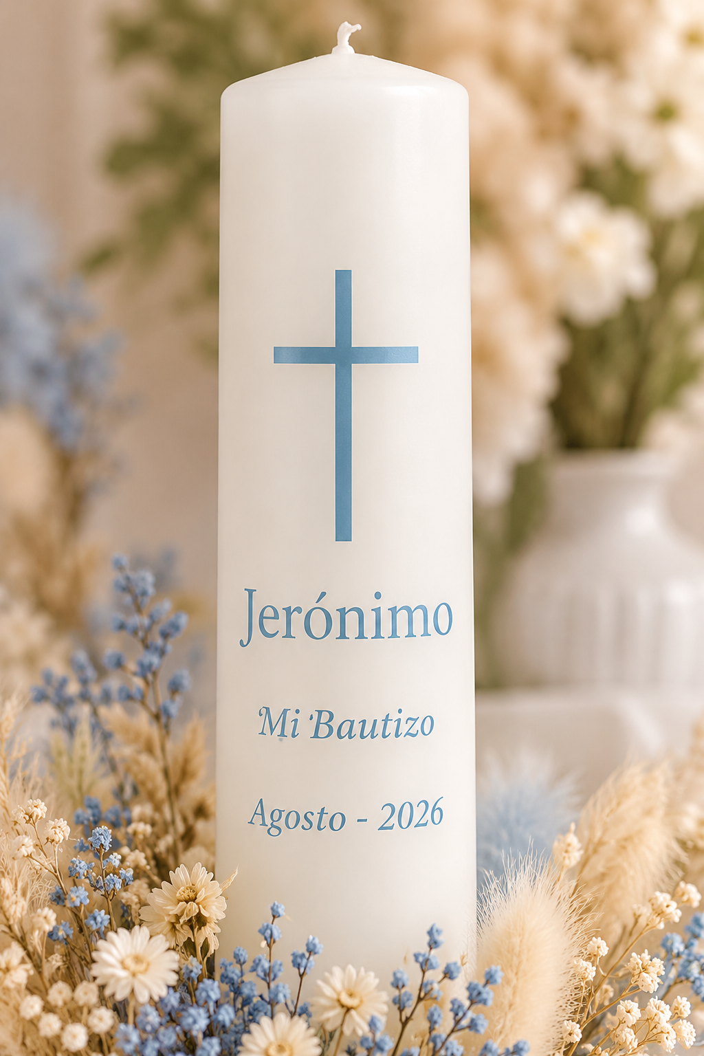 Vela de bautizo de Jeronimo - Trend Kids Personalización de cirio con nombre y fecha